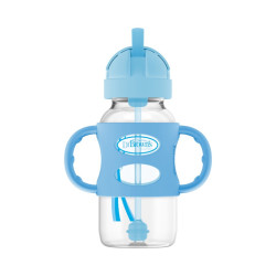 Dr. Brown's Wide Neck Sippy Straw Bottles w/Silicone Handles - 9 oz/270ml, Blue, 1 - Pack | WB91011