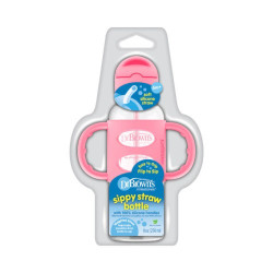 Dr. Brown's 8oz/250ml PP N Sippy Straw Bottles w/ Silicone Handles, Pink, Single | SB81101