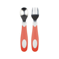 Dr. Brown's Soft Grip Spoon & Fork Set, Coral | TF026