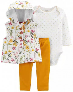 Flower Printed Fancy 3 Pieces Set Dress for Baby