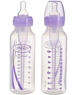 Dr. Brown's 8 oz / 250 ml PP Narrow-Neck "Options" Baby Bottle - Purple, 2-Pack | SB82505-ESX